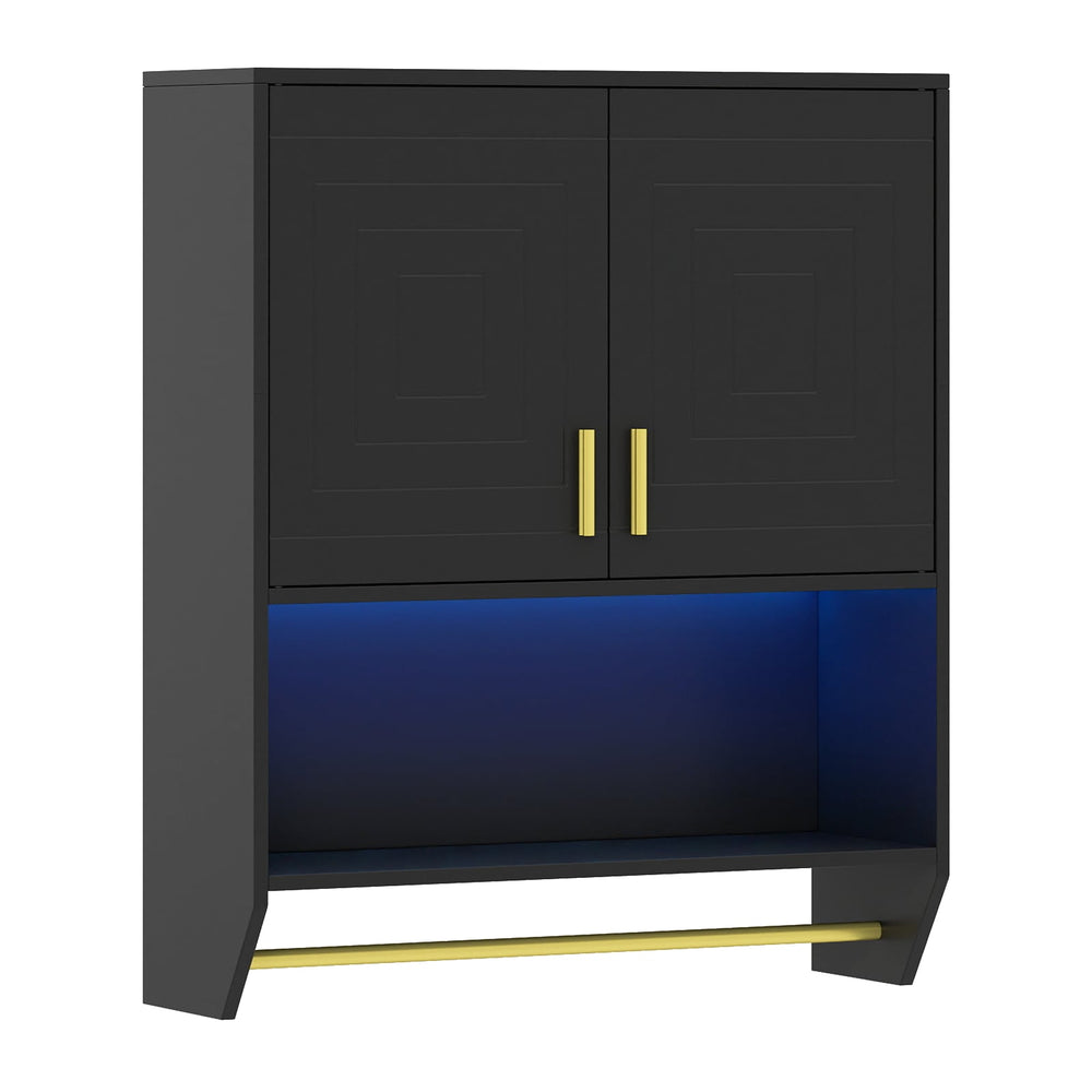 Wall Mounted Bathroom Cabinet Over the Toilet Storage Cabinet with 3-Color Lights-Black