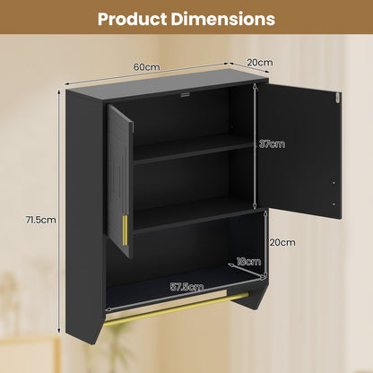 Wall Mounted Bathroom Cabinet Over the Toilet Storage Cabinet with 3-Color Lights-Black