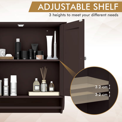 Wall Mounted Bathroom Cabinet with Adjustable Shelf-Brown