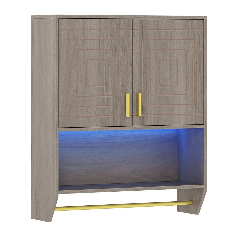 Wall Mounted Bathroom Cabinet Over the Toilet Storage Cabinet with 3-Color Lights-Grey