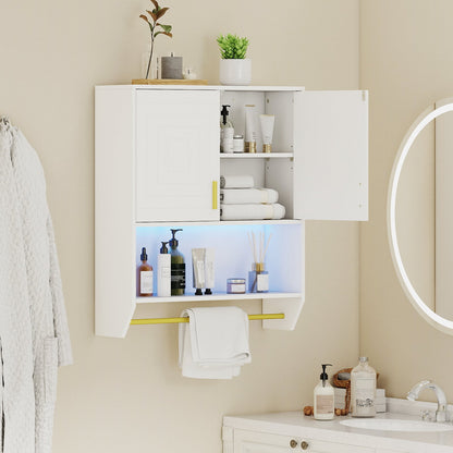 Wall Mounted Bathroom Cabinet Over the Toilet Storage Cabinet with 3-Color Lights-White