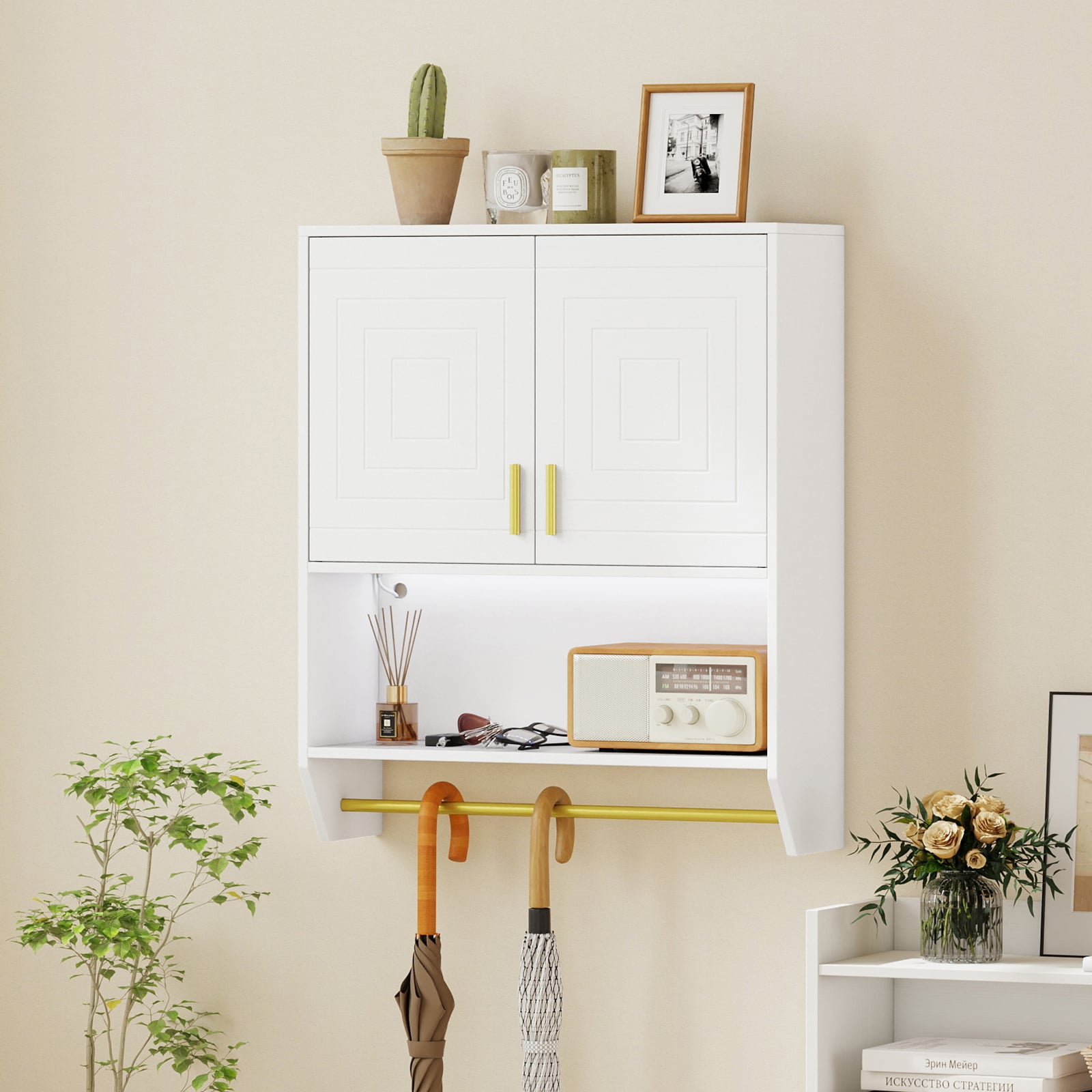 Wall Mounted Bathroom Cabinet Over the Toilet Storage Cabinet with 3-Color Lights-White