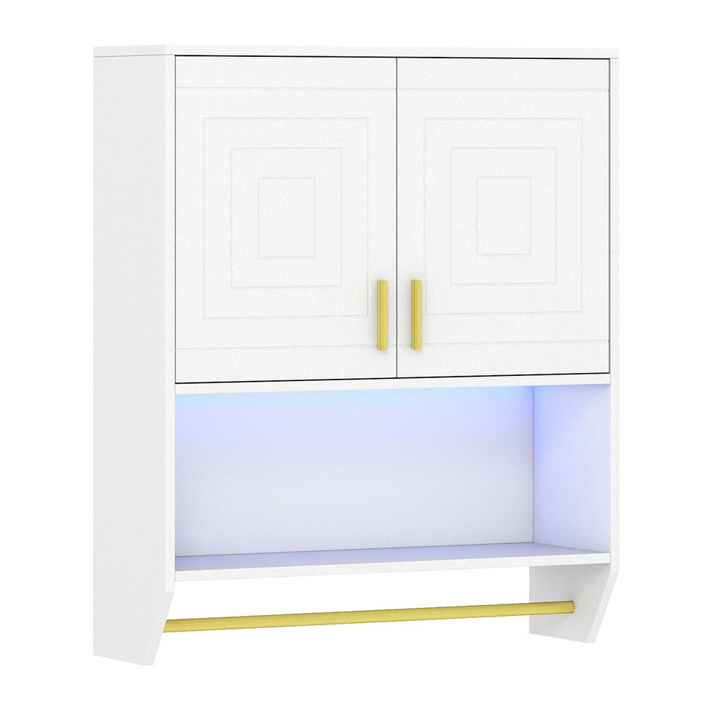 Wall Mounted Bathroom Cabinet Over the Toilet Storage Cabinet with 3-Color Lights-White