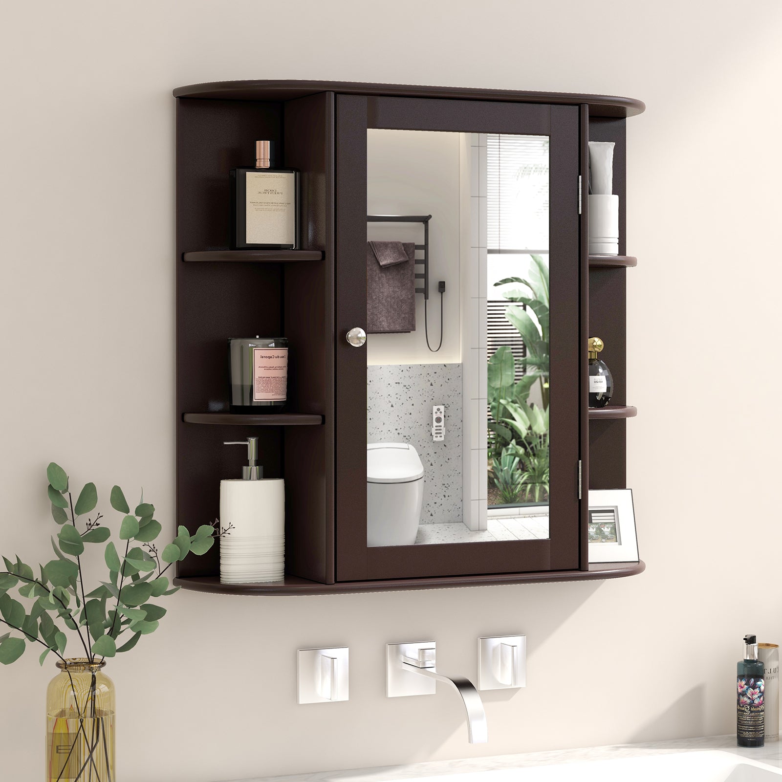Wall Mounted Storage Cabinet Multipurpose Bathroom Medicine Cabinet 66 x 16.7 x 63 cm Brown