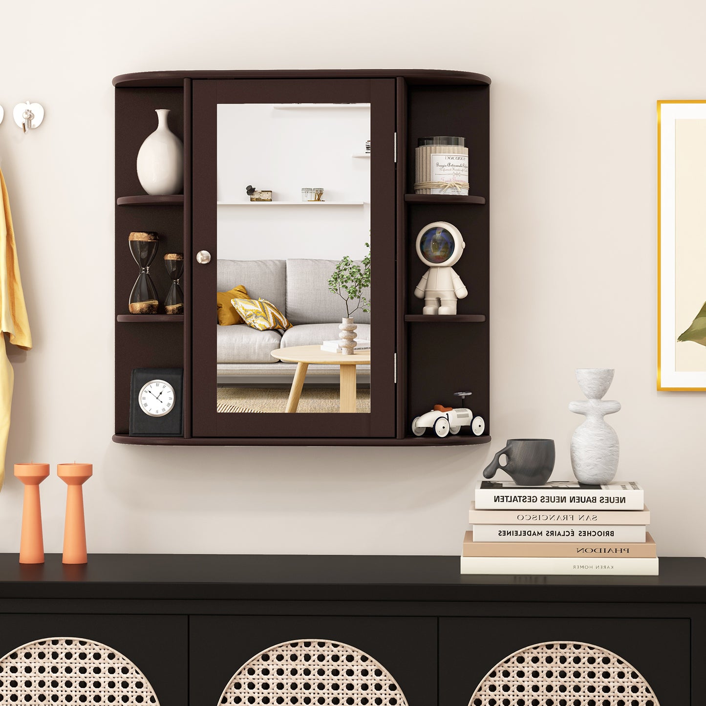 Wall Mounted Storage Cabinet Multipurpose Bathroom Medicine Cabinet 66 x 16.7 x 63 cm Brown