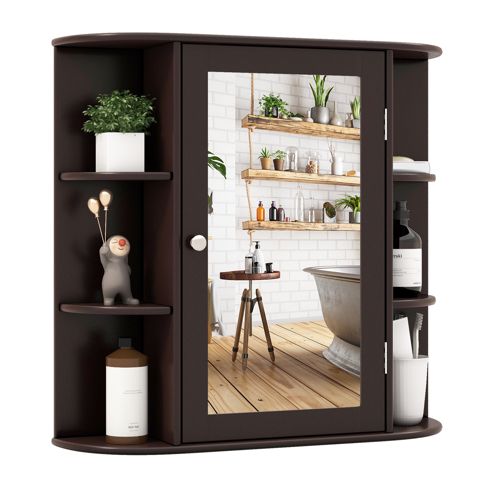 Wall Mounted Storage Cabinet Multipurpose Bathroom Medicine Cabinet 66 x 16.7 x 63 cm Brown