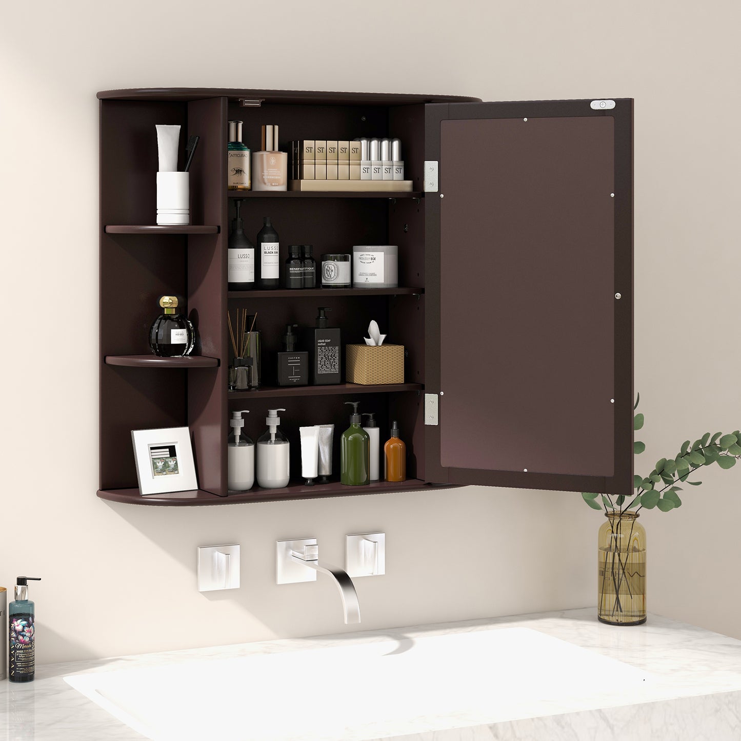 Wall Mounted Storage Cabinet Multipurpose Bathroom Medicine Cabinet 66 x 16.7 x 63 cm Brown