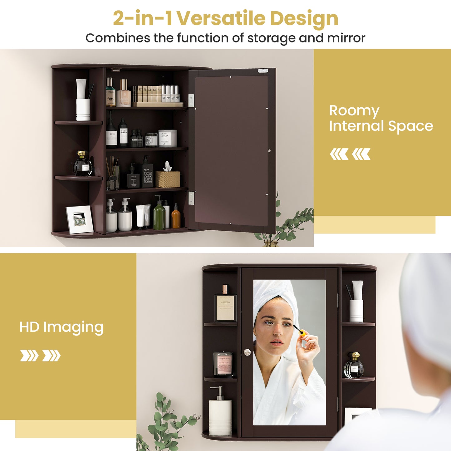 Wall Mounted Storage Cabinet Multipurpose Bathroom Medicine Cabinet 66 x 16.7 x 63 cm Brown
