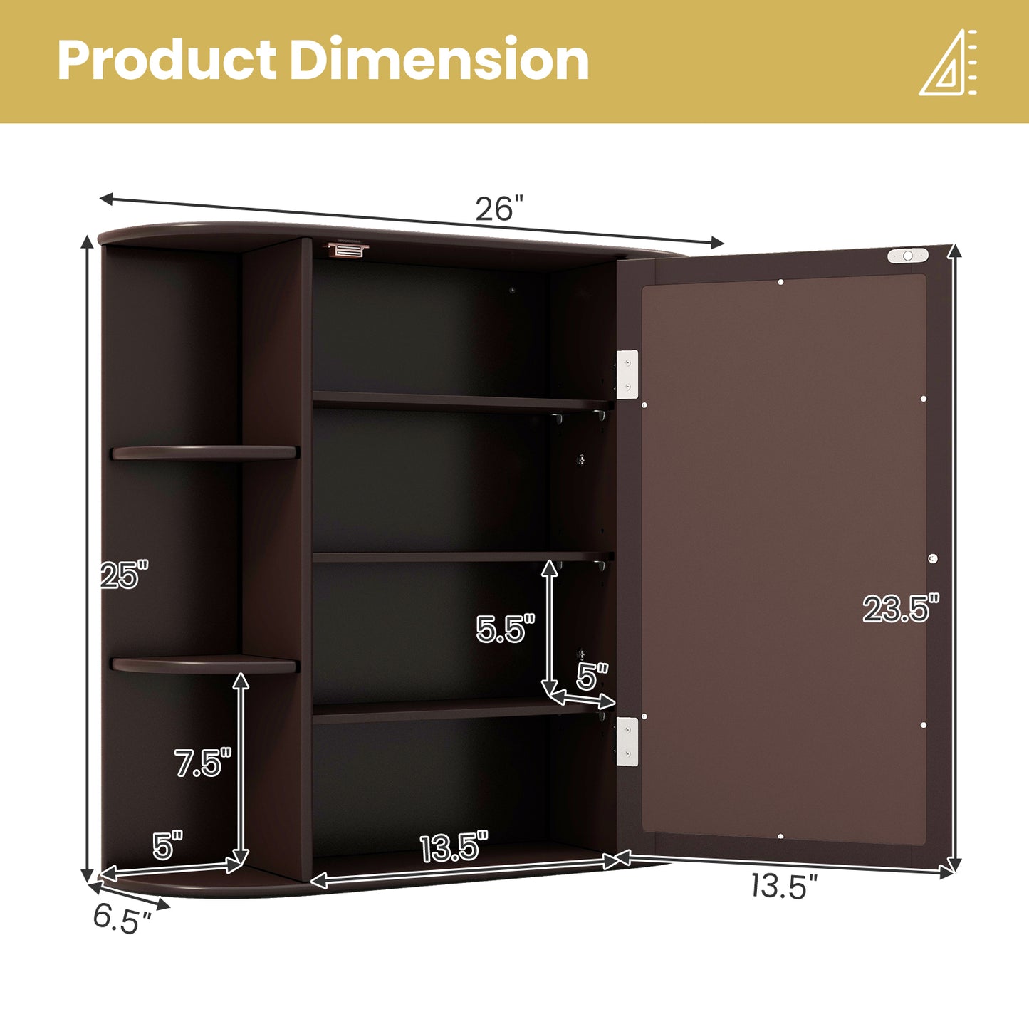 Wall Mounted Storage Cabinet Multipurpose Bathroom Medicine Cabinet 66 x 16.7 x 63 cm Brown