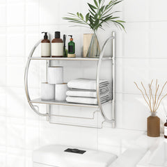 Wall Mounted Bathroom Shelves with Towel Holder-Silver