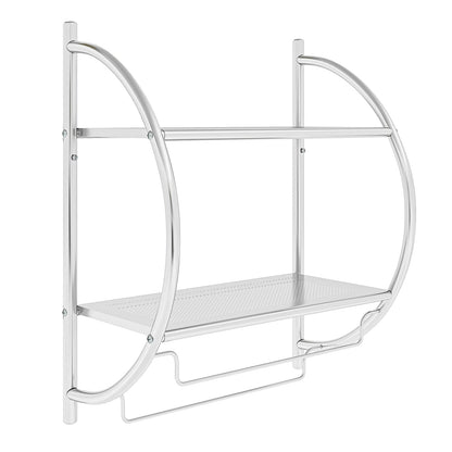 Wall Mounted Bathroom Shelves with Towel Holder-Silver