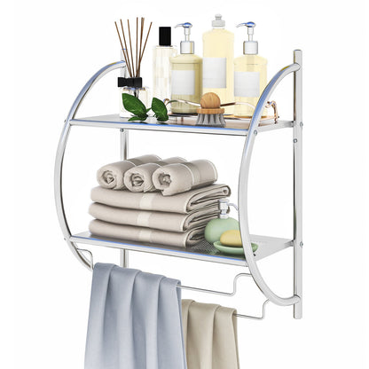 Wall Mounted Bathroom Shelves with Towel Holder-Silver