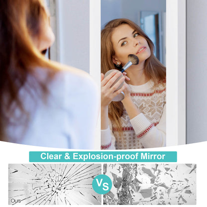 Wall Mounted Jewelry Armoire with Built-in Mirror and 3 Shelves -White