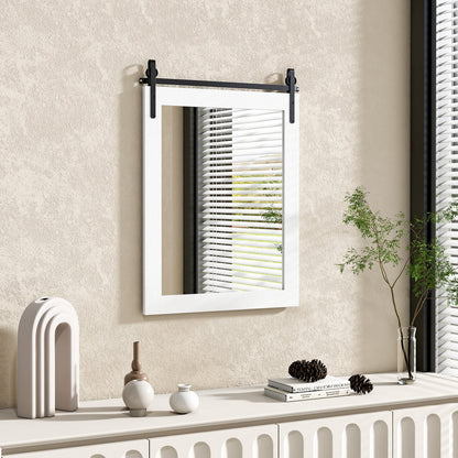 Wall Mounted Mirror with Solid Wood Frame and Metal Bracket-White