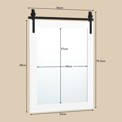 Wall Mounted Mirror with Solid Wood Frame and Metal Bracket-White