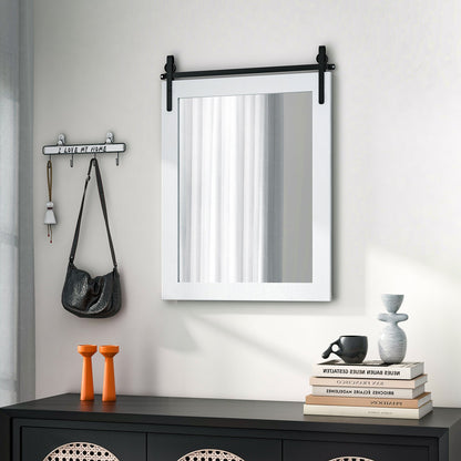 Wall Mounted Mirror with Solid Wood Frame and Metal Bracket-White