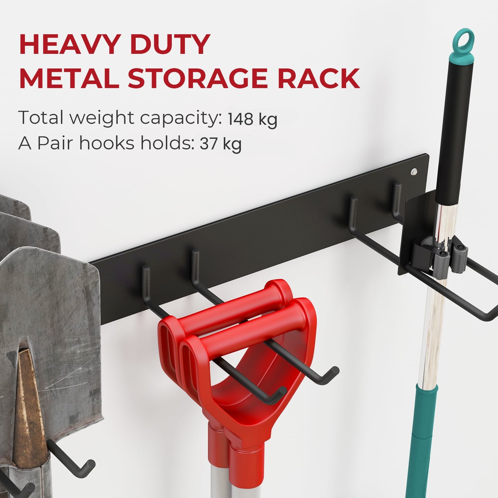 Wall Mounted Tool Storage Organizer with 4 Double Layer Hooks