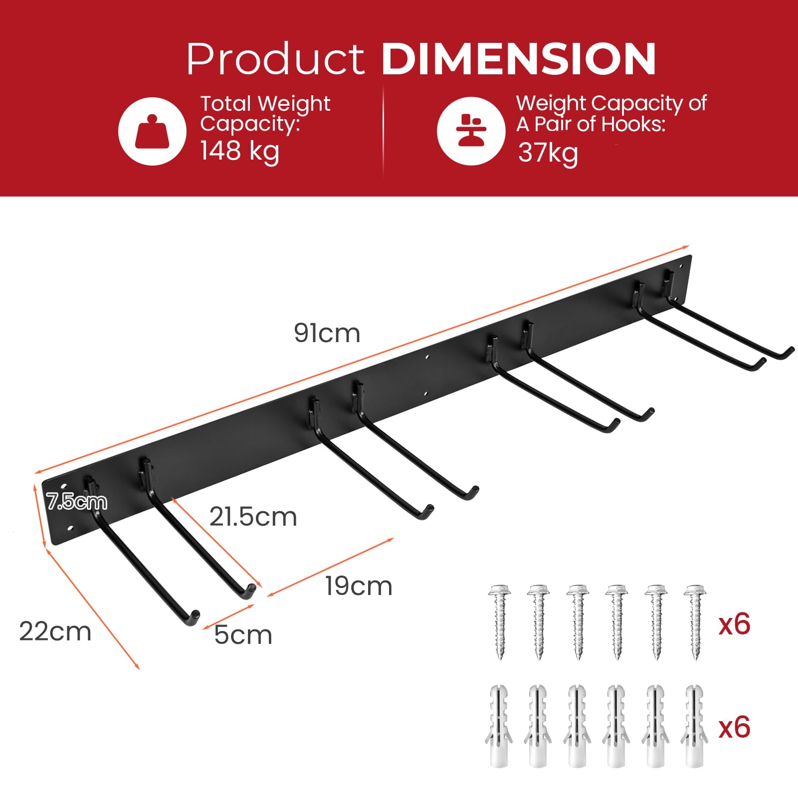Wall Mounted Tool Storage Organizer with 4 Double Layer Hooks