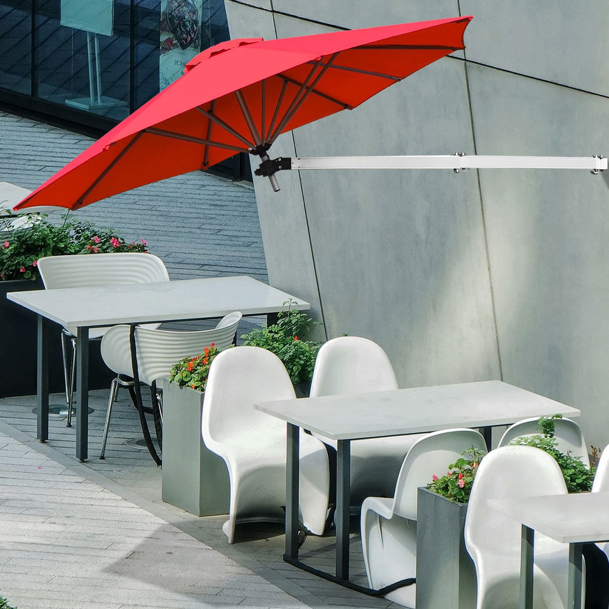 Outdoor Tilting Sunshade Umbrella with Large Shading Area-Burgundy
