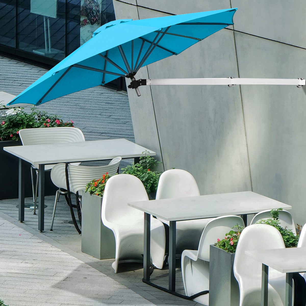 Outdoor Tilting Sunshade Umbrella with Large Shading Area-Turquoise