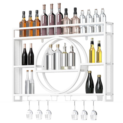 Wall Mounted Wine Rack 5-Tier Large Capacity Hanging Bar Shelf with Glass Holder-White