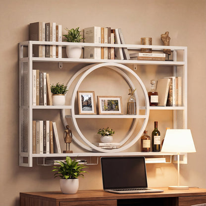 Wall Mounted Wine Rack 5-Tier Large Capacity Hanging Bar Shelf with Glass Holder-White