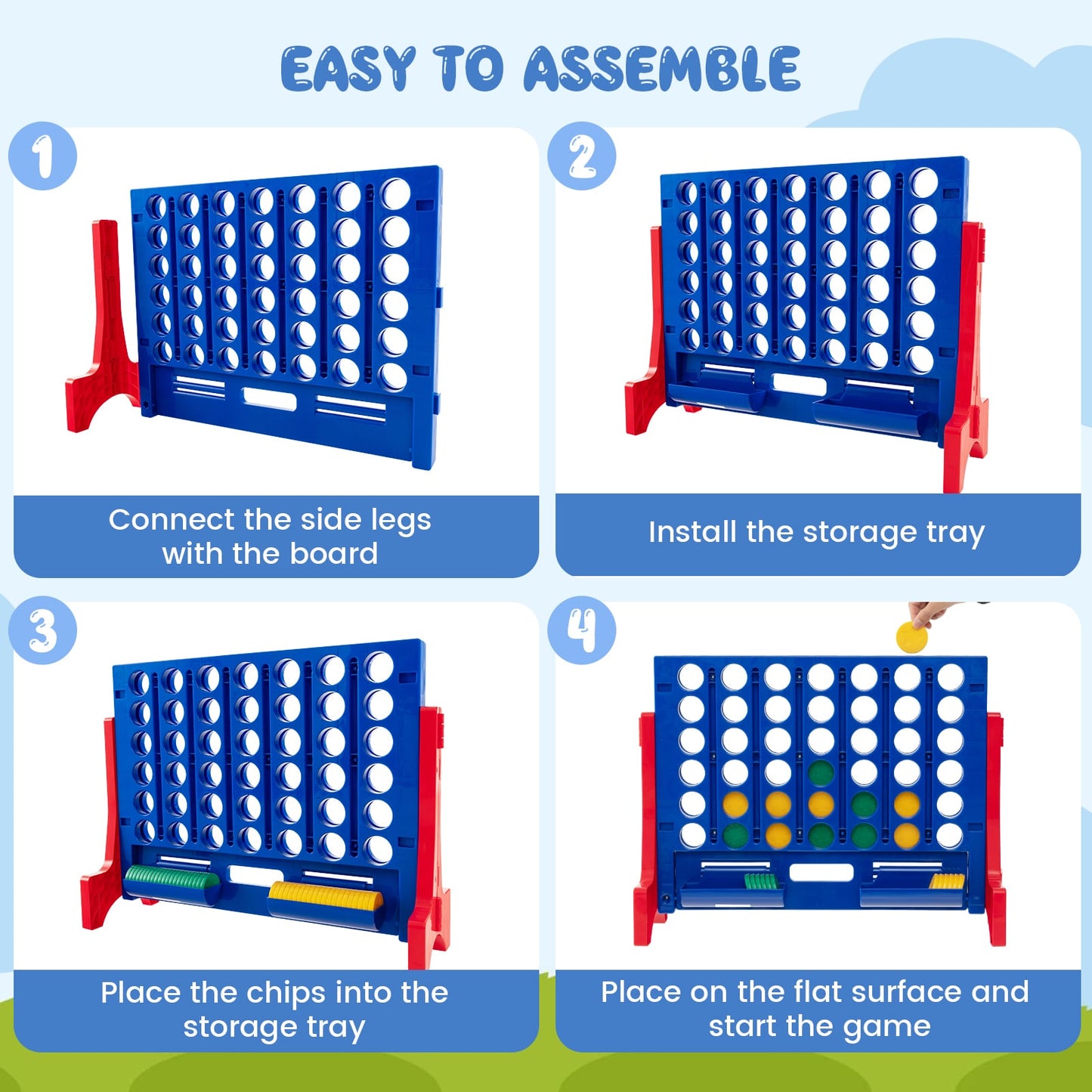 Wall Mounted or Tabletop Giant 4-In-A Row with Carrying Bag and 42 Chesses-Blue