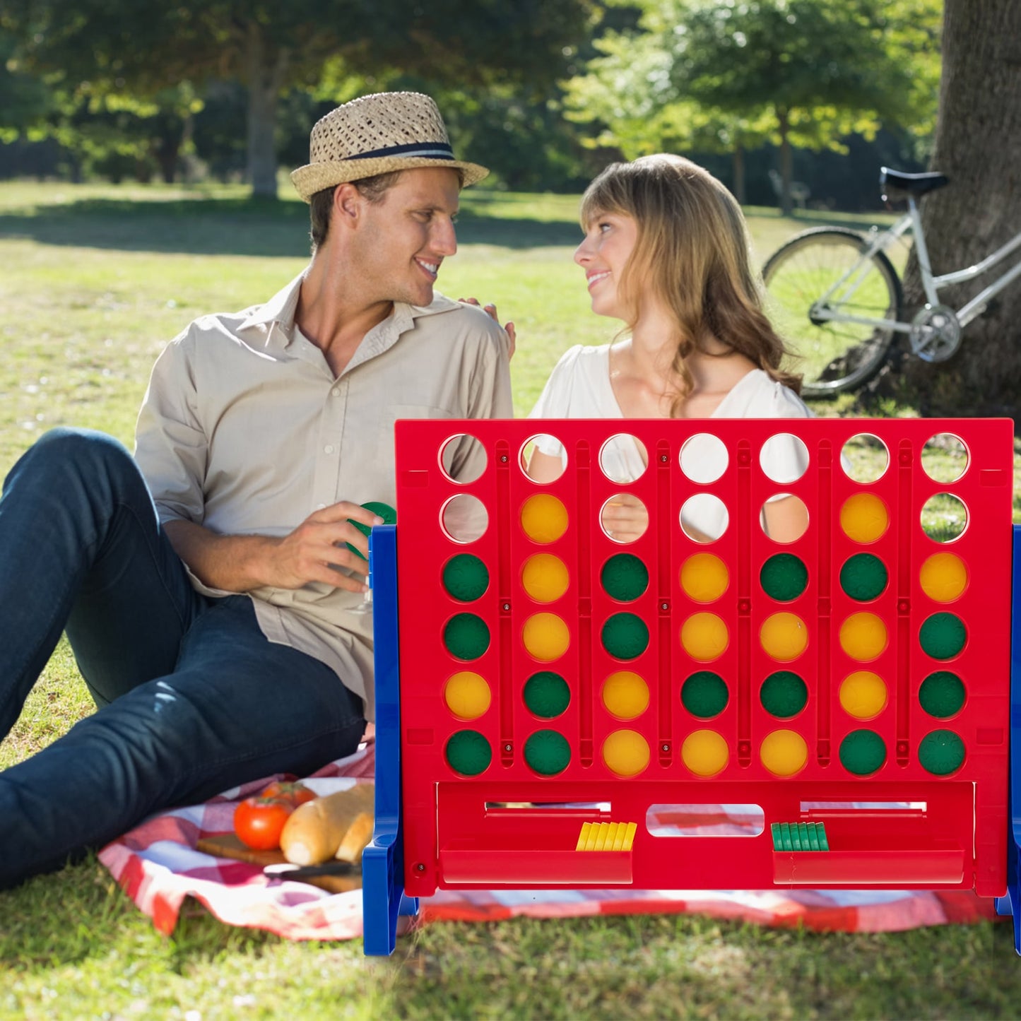 Wall Mounted or Tabletop Giant 4-In-A Row with Carrying Bag and 42 Chesses-Red