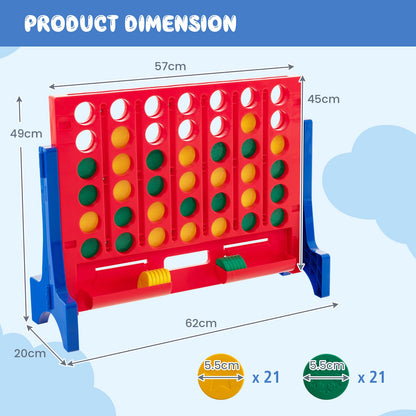 Wall Mounted or Tabletop Giant 4-In-A Row with Carrying Bag and 42 Chesses-Red