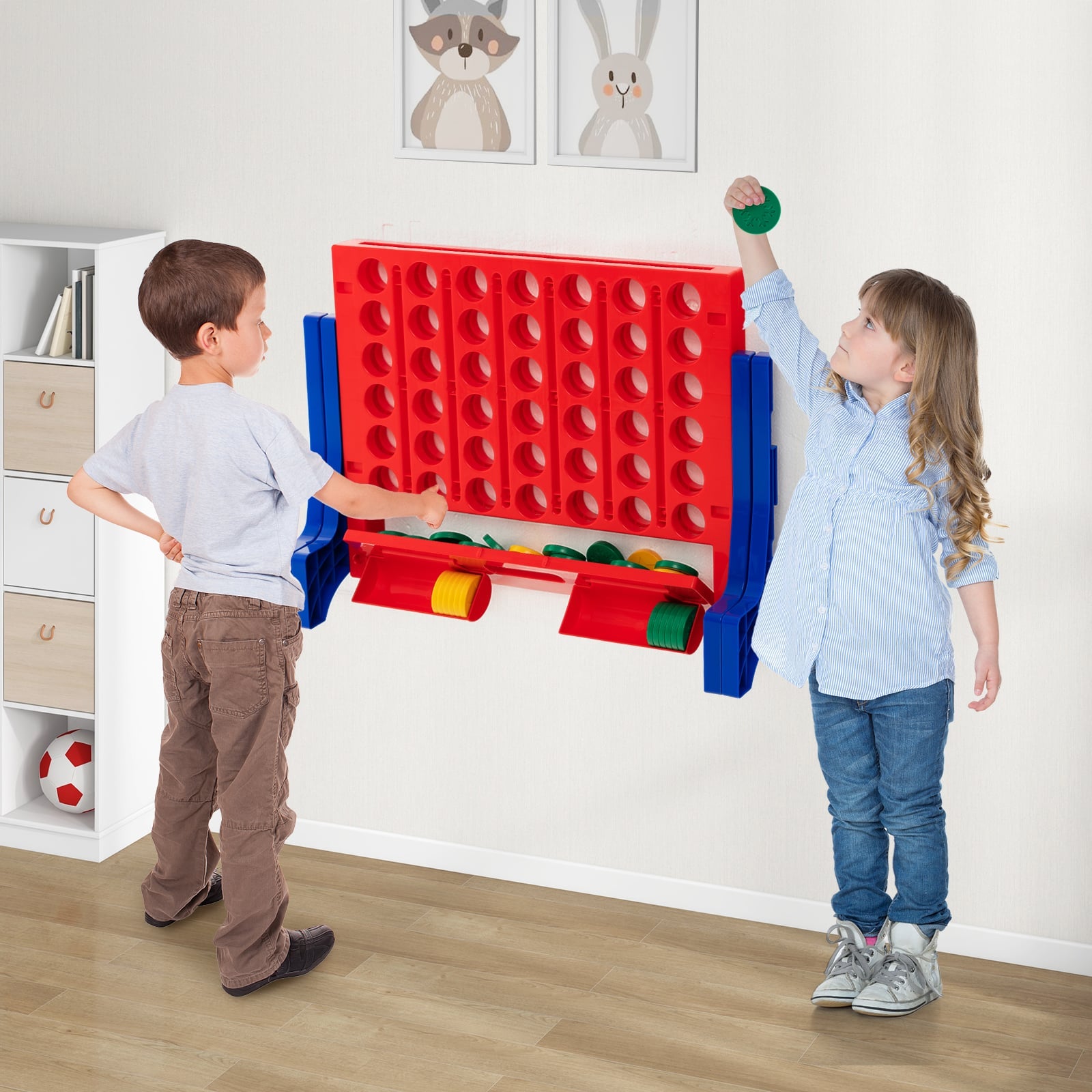 Wall Mounted or Tabletop Giant 4-In-A Row with Carrying Bag and 42 Chesses-Red