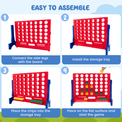 Wall Mounted or Tabletop Giant 4-In-A Row with Carrying Bag and 42 Chesses-Red