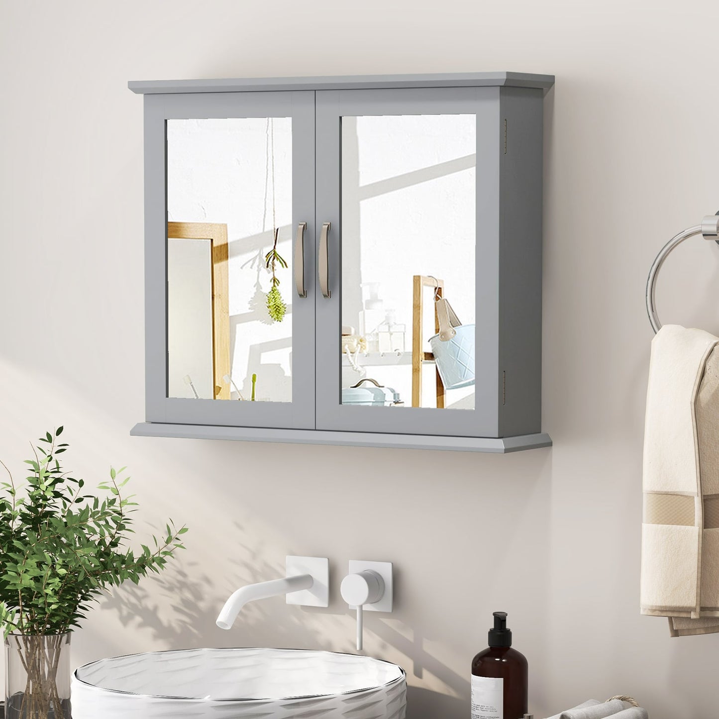 Wall-mounted Bathroom Mirror Cabinet for Bathroom Living Room-Grey
