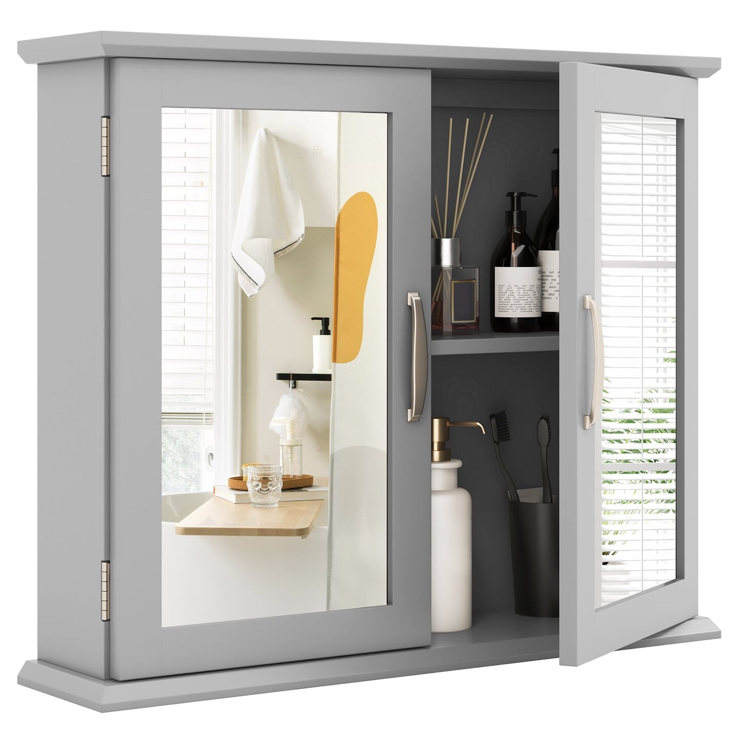 Wall-mounted Bathroom Mirror Cabinet for Bathroom Living Room-Grey