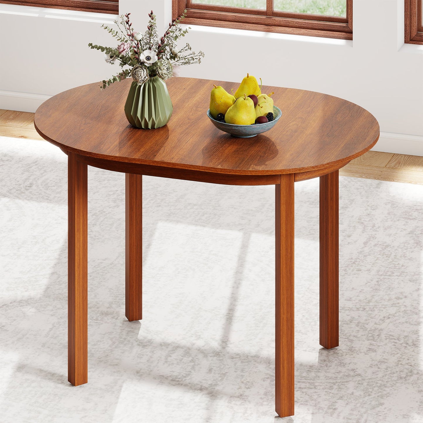 110CM Wooden Dining Table for 4-6 People Oval Kitchen Table-Walnut