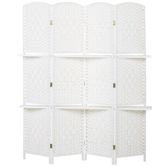 HOMCOM Freestanding Privacy Screen, 4 Panel Folding Room Divider for Living Room, Bedroom and Office, 160 x 170cm, White