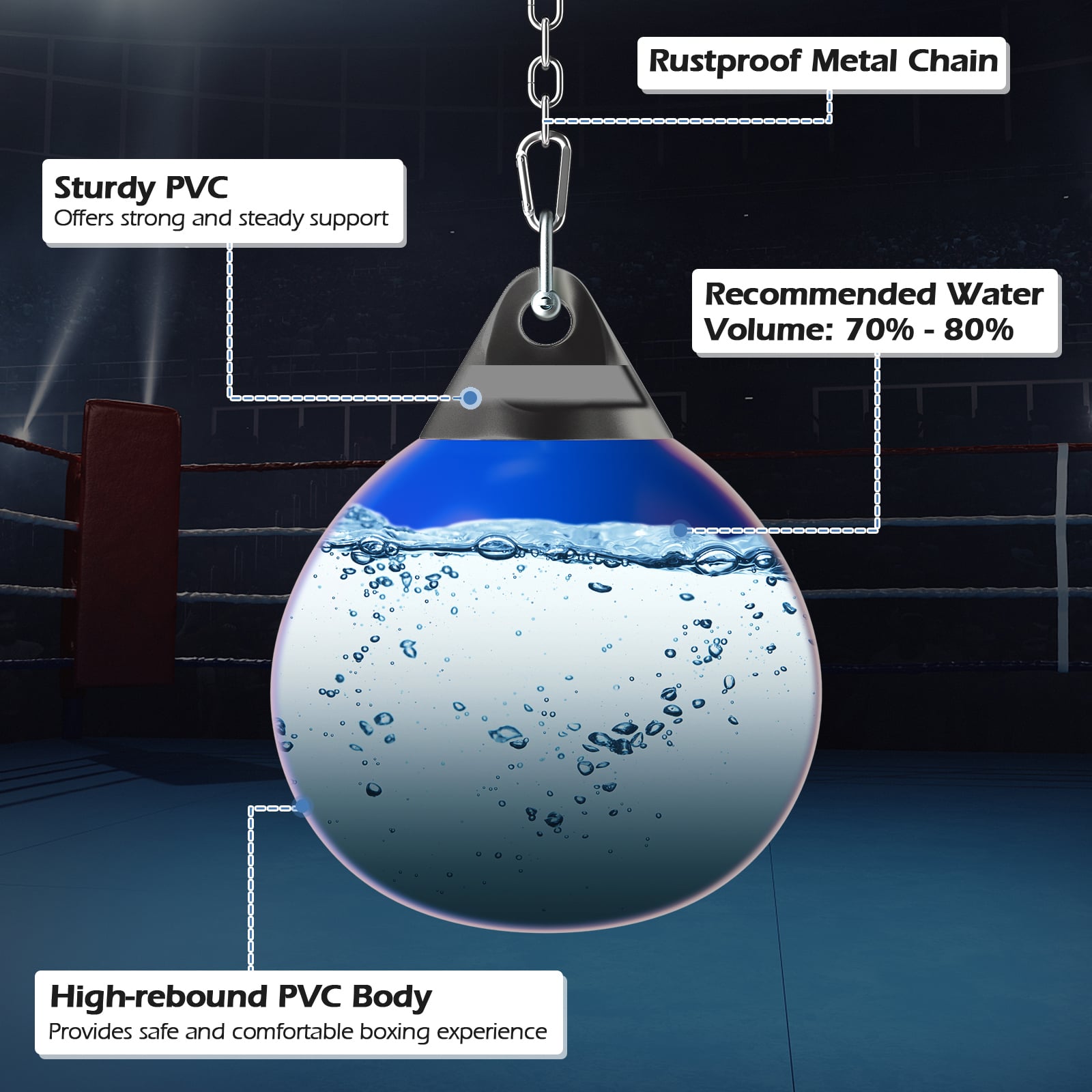 Water Punching Bag with Water Injector and Hanging Accessories-Blue