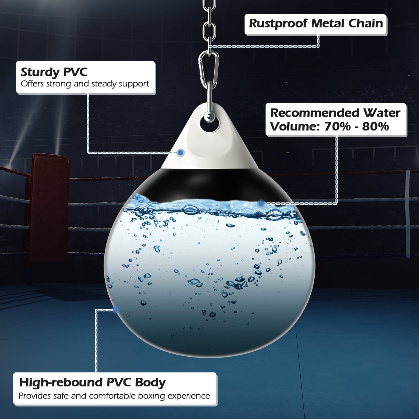 Water Punching Bag with Water Injector and Hanging Accessories-Black