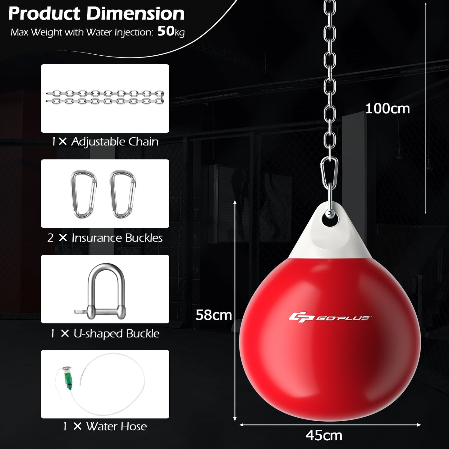 Water Punching Bag with Water Injector and Hanging Accessories-Red