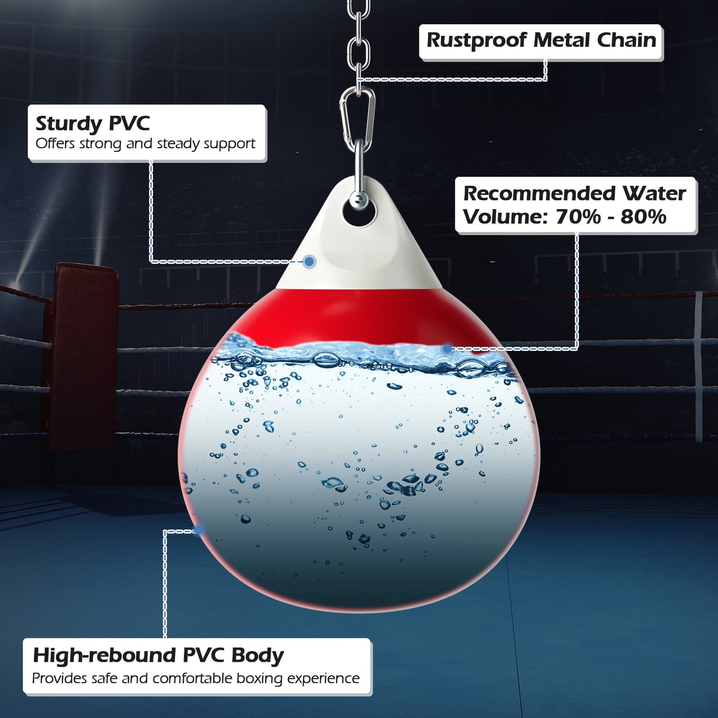 Water Punching Bag with Water Injector and Hanging Accessories-Red