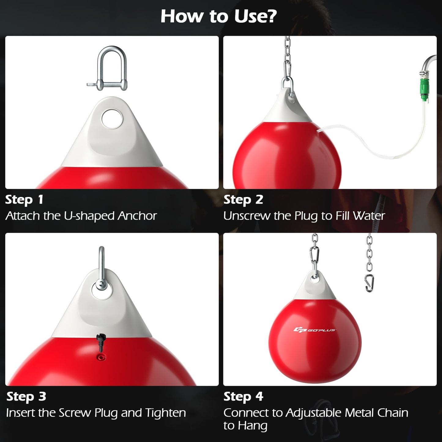 Water Punching Bag with Water Injector and Hanging Accessories-Red