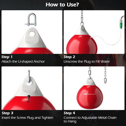 Water Punching Bag with Water Injector and Hanging Accessories-Red