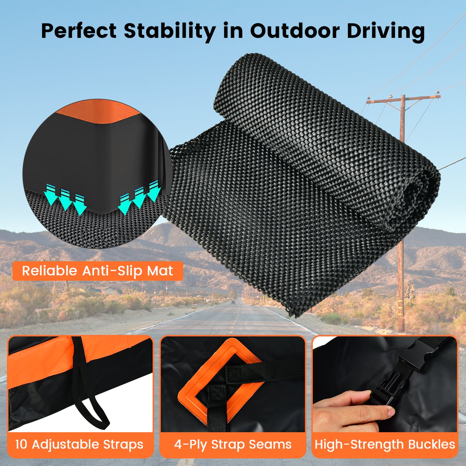 Waterproof Rooftop Luggage Bag with Non-Slip Mat and 6 Door Hooks-Orange
