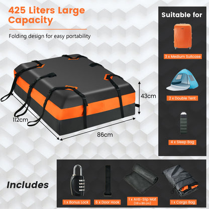 Waterproof Rooftop Luggage Bag with Non-Slip Mat and 6 Door Hooks-Orange