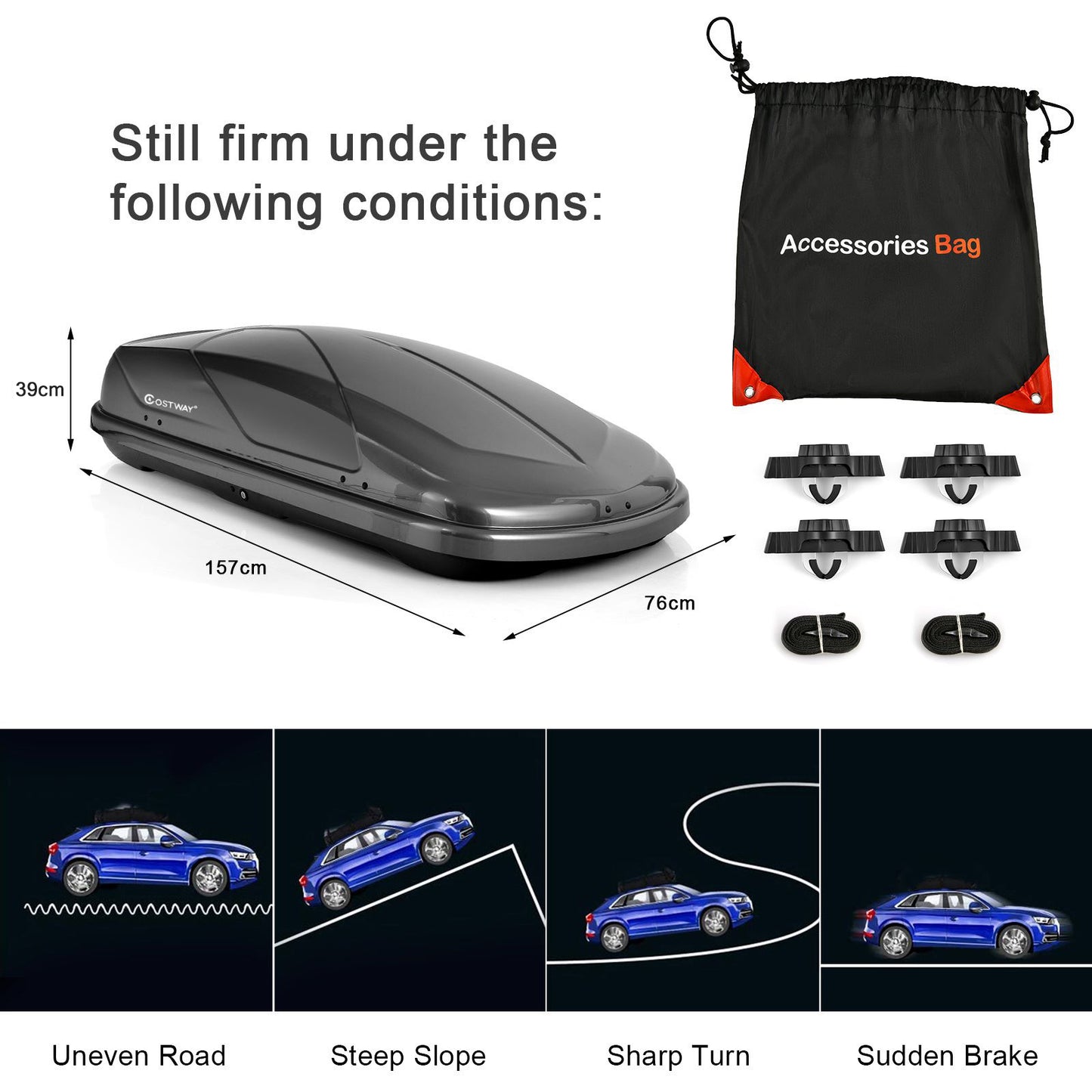400L Car Rooftop Cargo Box with Security Keys and Dual Side Opening-Black