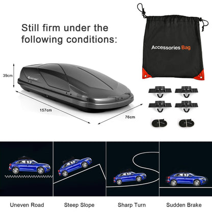 400L Car Rooftop Cargo Box with Security Keys and Dual Side Opening-Black