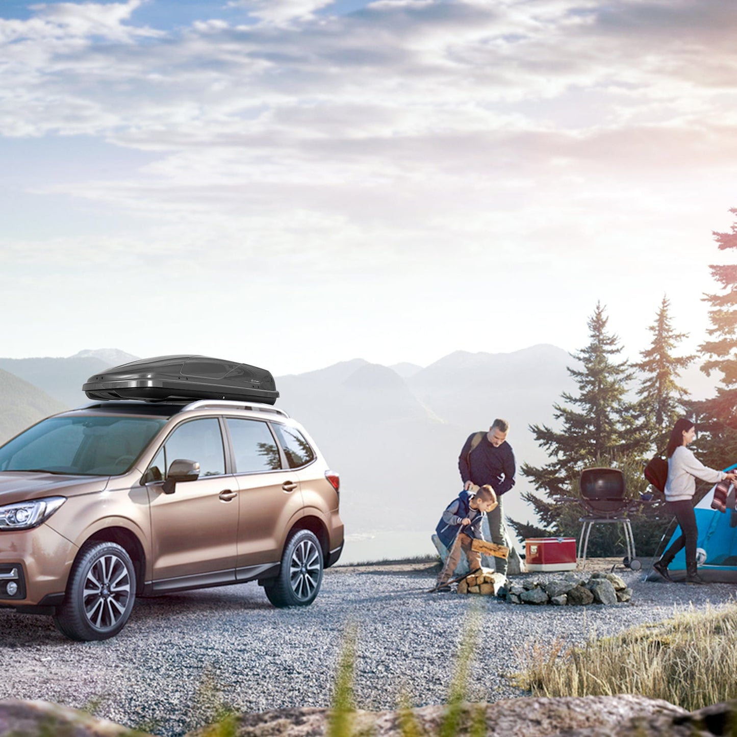 400L Car Rooftop Cargo Box with Security Keys and Dual Side Opening-Grey