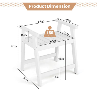 Waterproof HDPE Shower Bench with Armrests-White