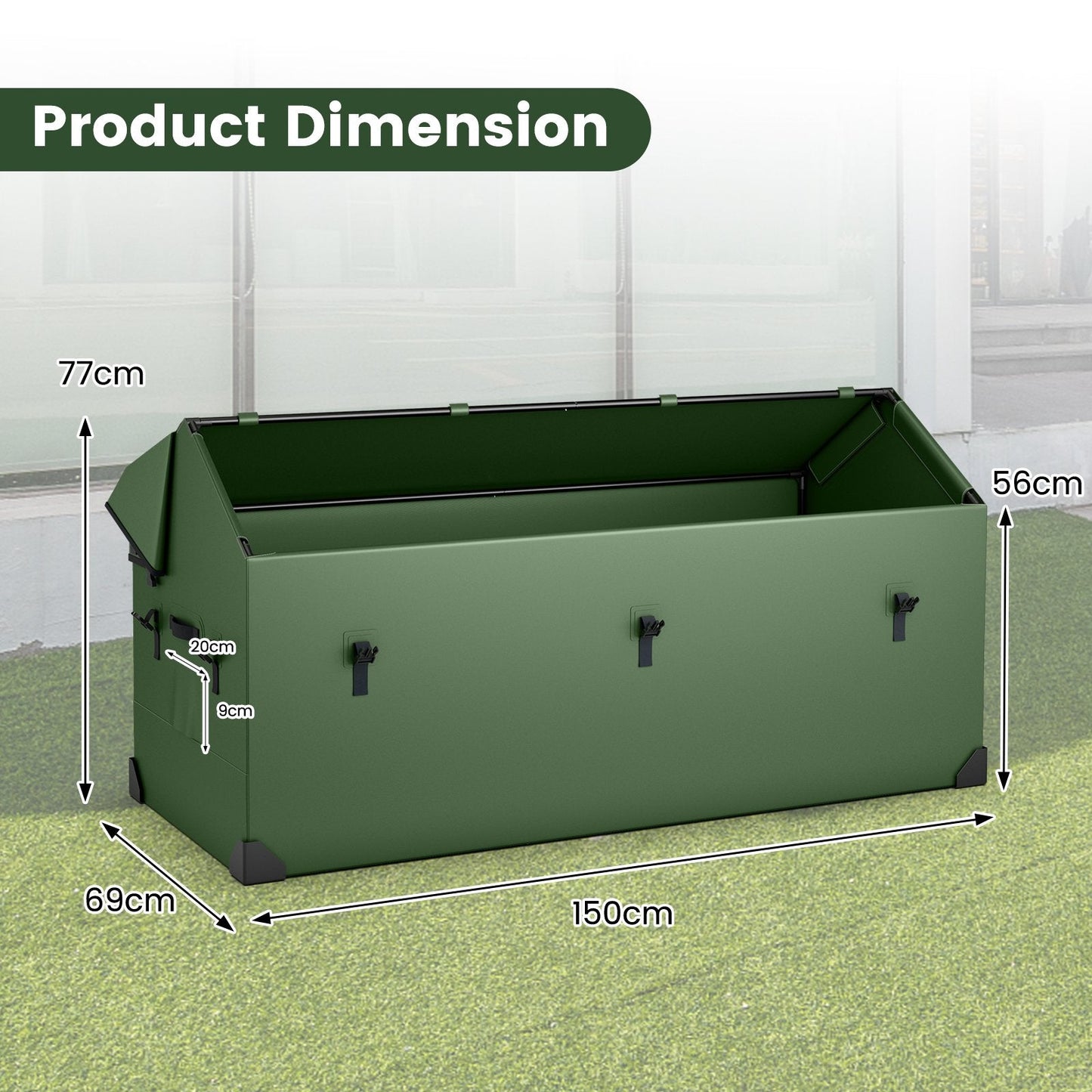 658L Outdoor Storage Box Tarpaulin Deck Box with Ventilated Window-Green
