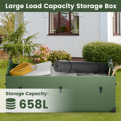 658L Outdoor Storage Box Tarpaulin Deck Box with Ventilated Window-Green