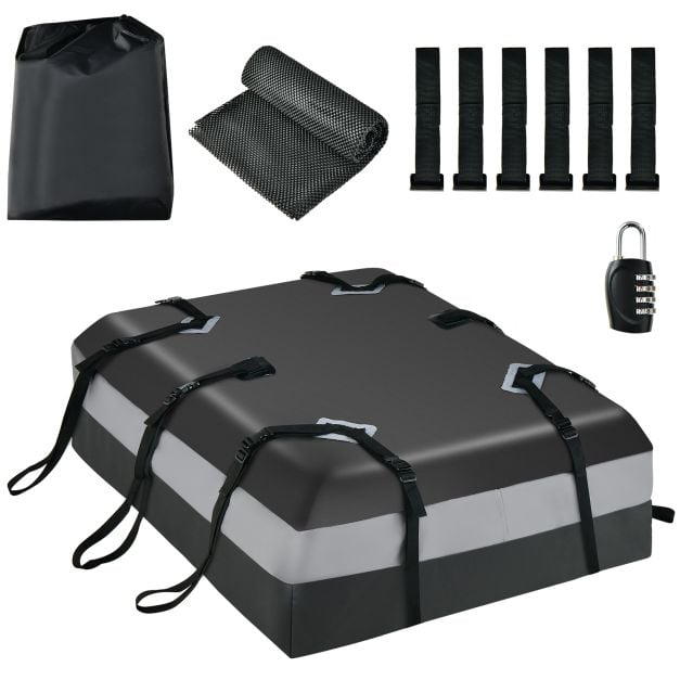 420 L roof box for car with combination lock & 6 door hooks & anti-slip mat waterproof roof box gray